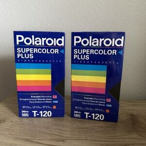 New Blank VHS Tapes Lot of 2 Polaroid Supercolor Plus T-120 6 Hour Sealed‎